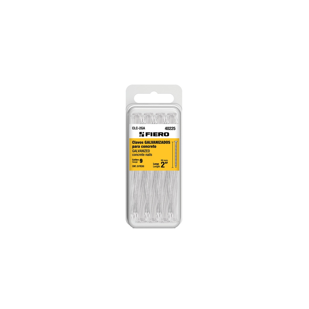 [T40225] Blíster con 20 clavos galvanizados para concreto 2', Fiero