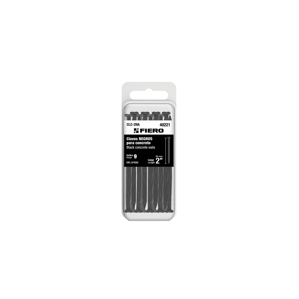 [T40221] Blíster con 20 clavos negros para concreto 2', Fiero