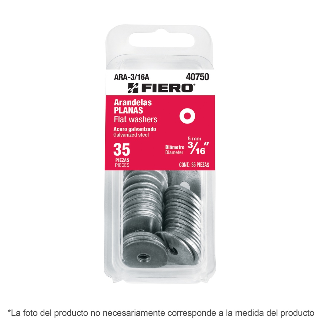 Blíster con 25 arandelas planas de 5/16', Fiero - Pag 756, 761