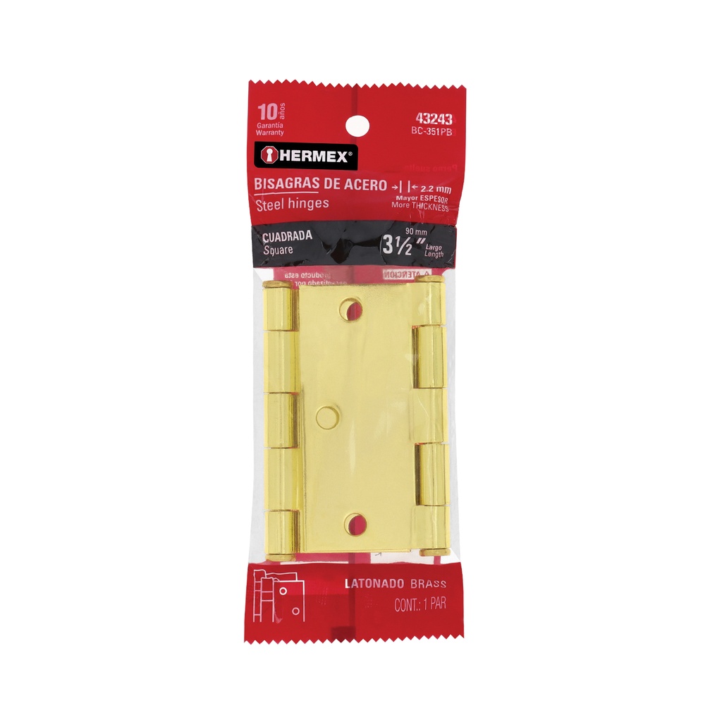 Bolsa con 2 bisagras cuadradas 3-1/2' acero latonado, plana - Pag 577