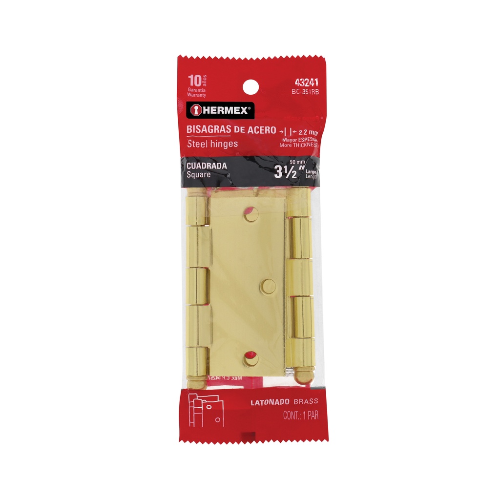 Bolsa con 2 bisagras cuadradas 3-1/2'acero latonado, redonda
