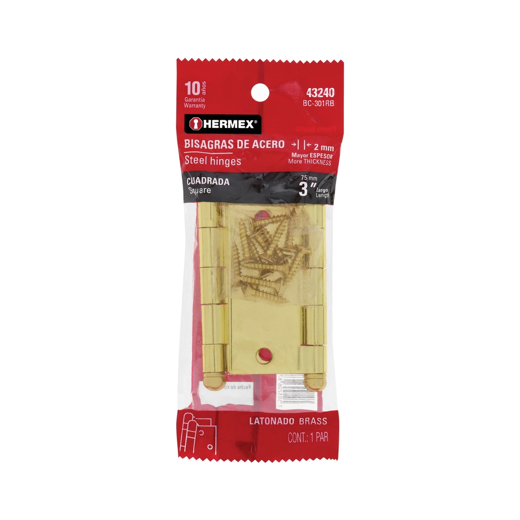 Bolsa con 2 bisagras cuadradas de 3' acero latonado, redonda