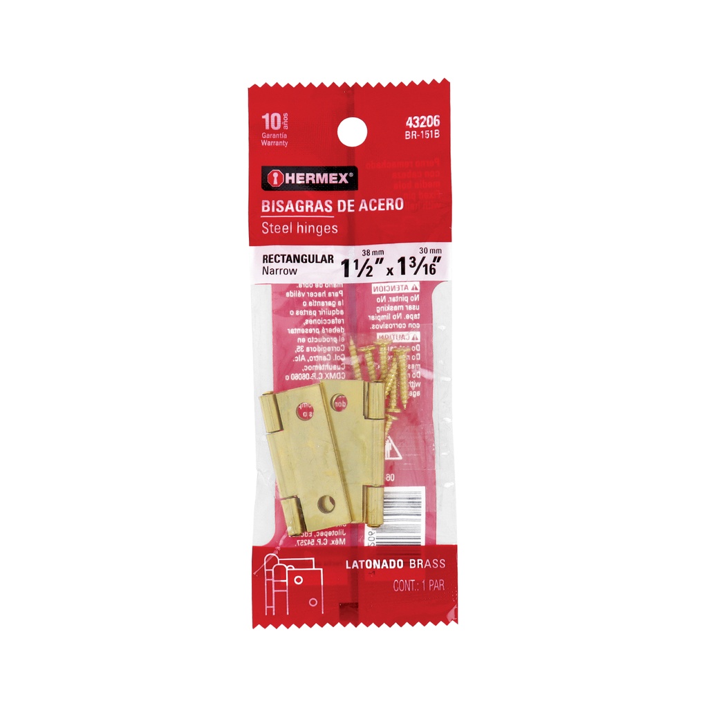 Bolsa con 2 bisagras rectangulares 1-1/2', acero latonado