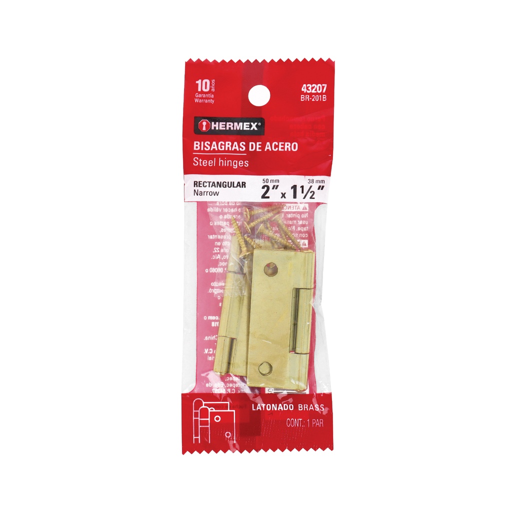 Bolsa con 2 bisagras rectangulares 2', acero latonado