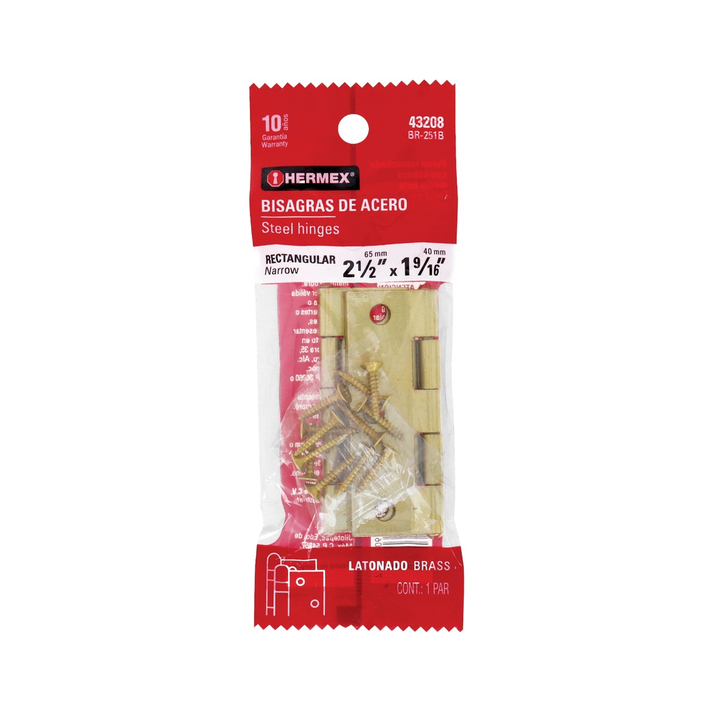 [T43208] Bolsa con 2 bisagras rectangulares 2-1/2', acero latonado