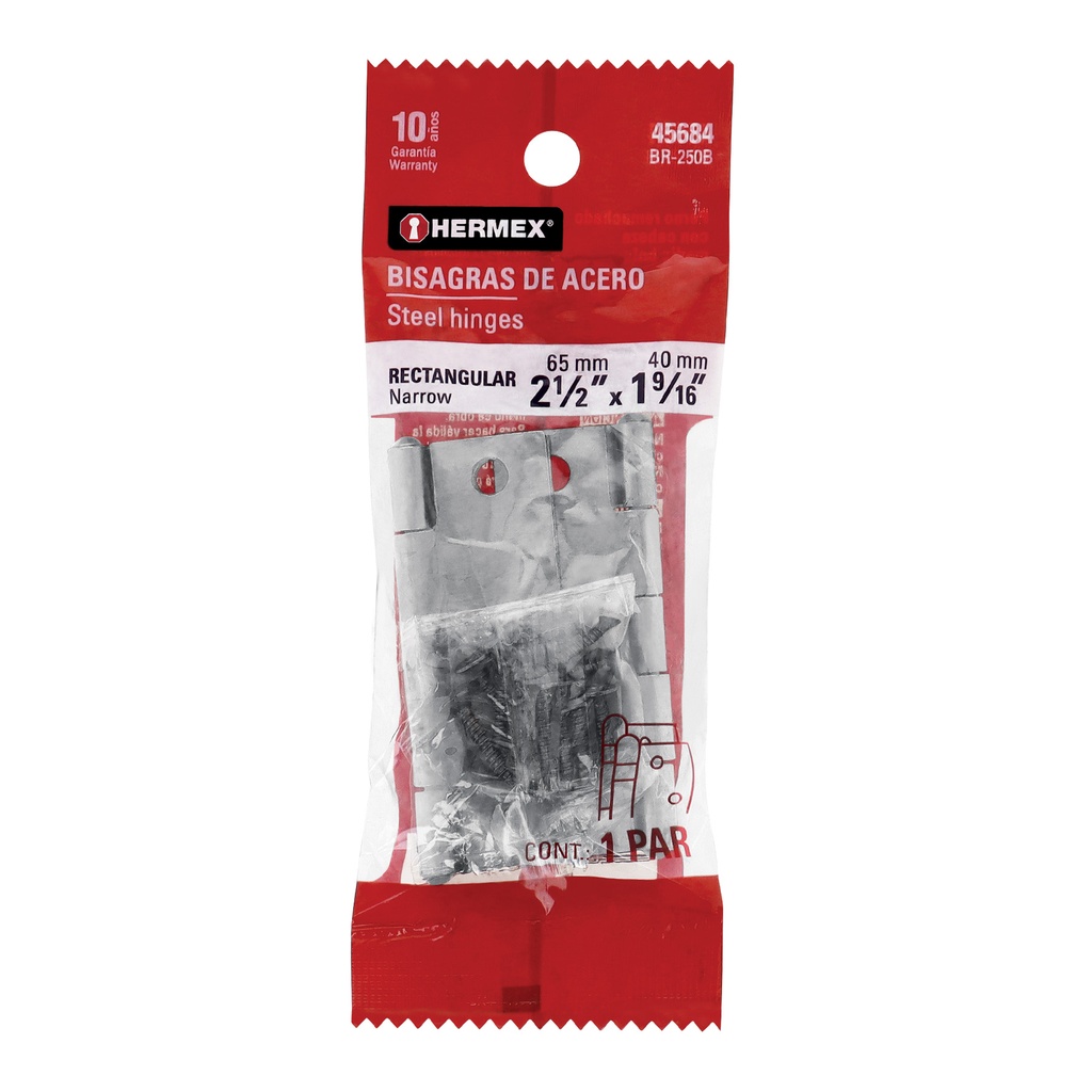 Bolsa con 2 bisagras rectangulares 2-1/2', acero pulido