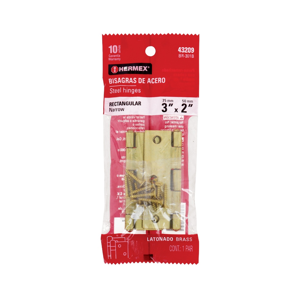 Bolsa con 2 bisagras rectangulares 3', acero latonado