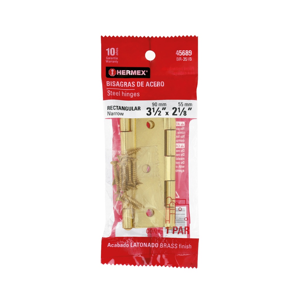 Bolsa con 2 bisagras rectangulares 3-1/2', acero latonado - Pag 768