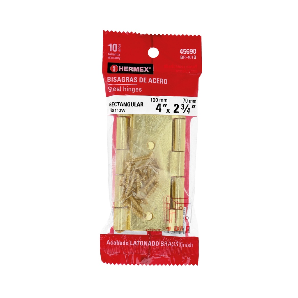 Bolsa con 2 bisagras rectangulares 4', acero latonado - Pag 579