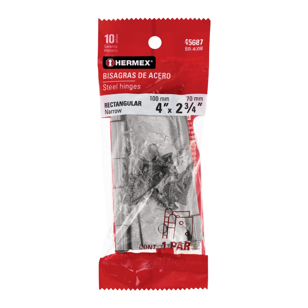 Bolsa con 2 bisagras rectangulares 4', acero pulido - Pag 579