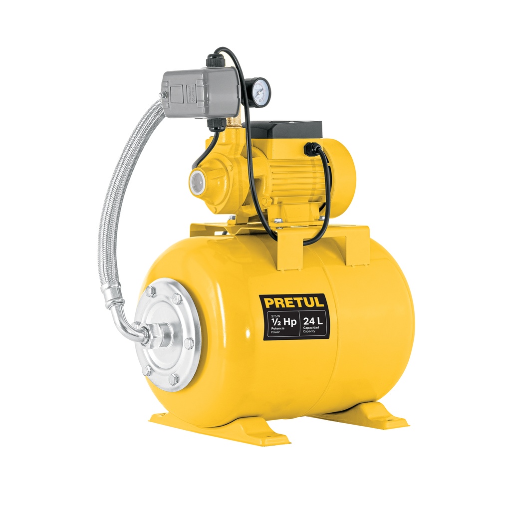 Bomba hidroneumática 1/2 HP, 24 litros, Pretul