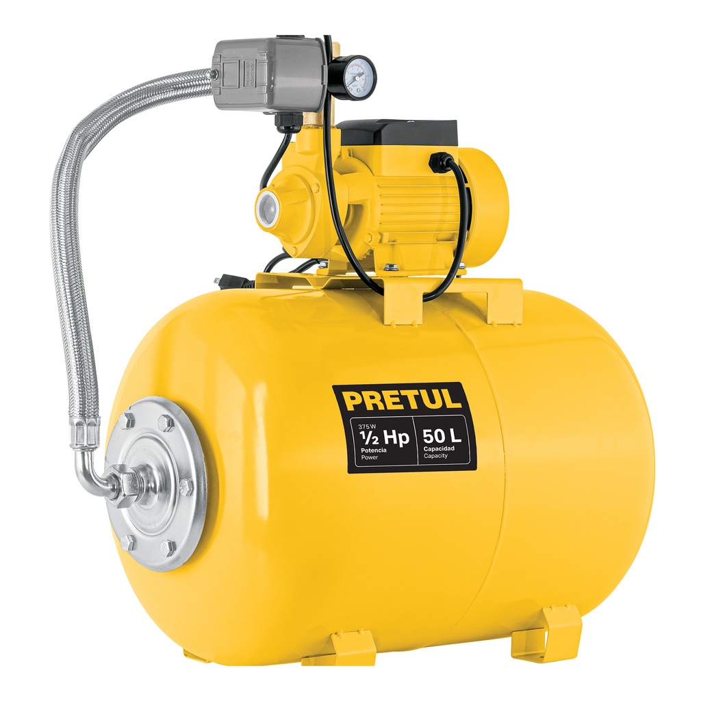Bomba hidroneumática 1/2 HP, 50 litros, Pretul