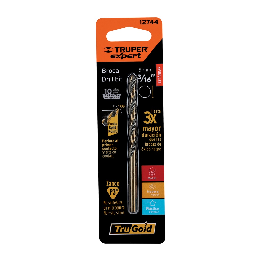 Broca HSS 3/16' Trugold para metal en blíster, Expert