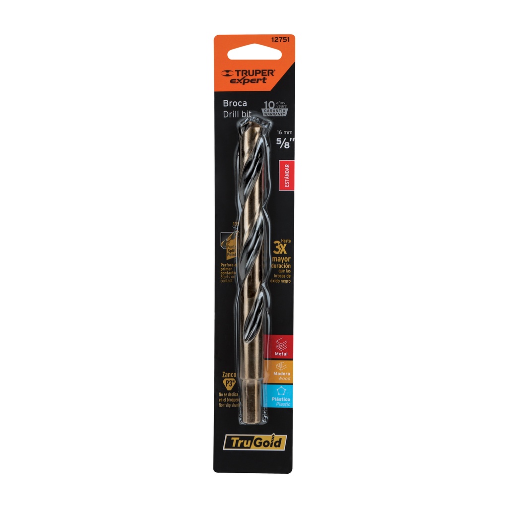 Broca HSS 5/8' Trugold para metal en blíster, Expert