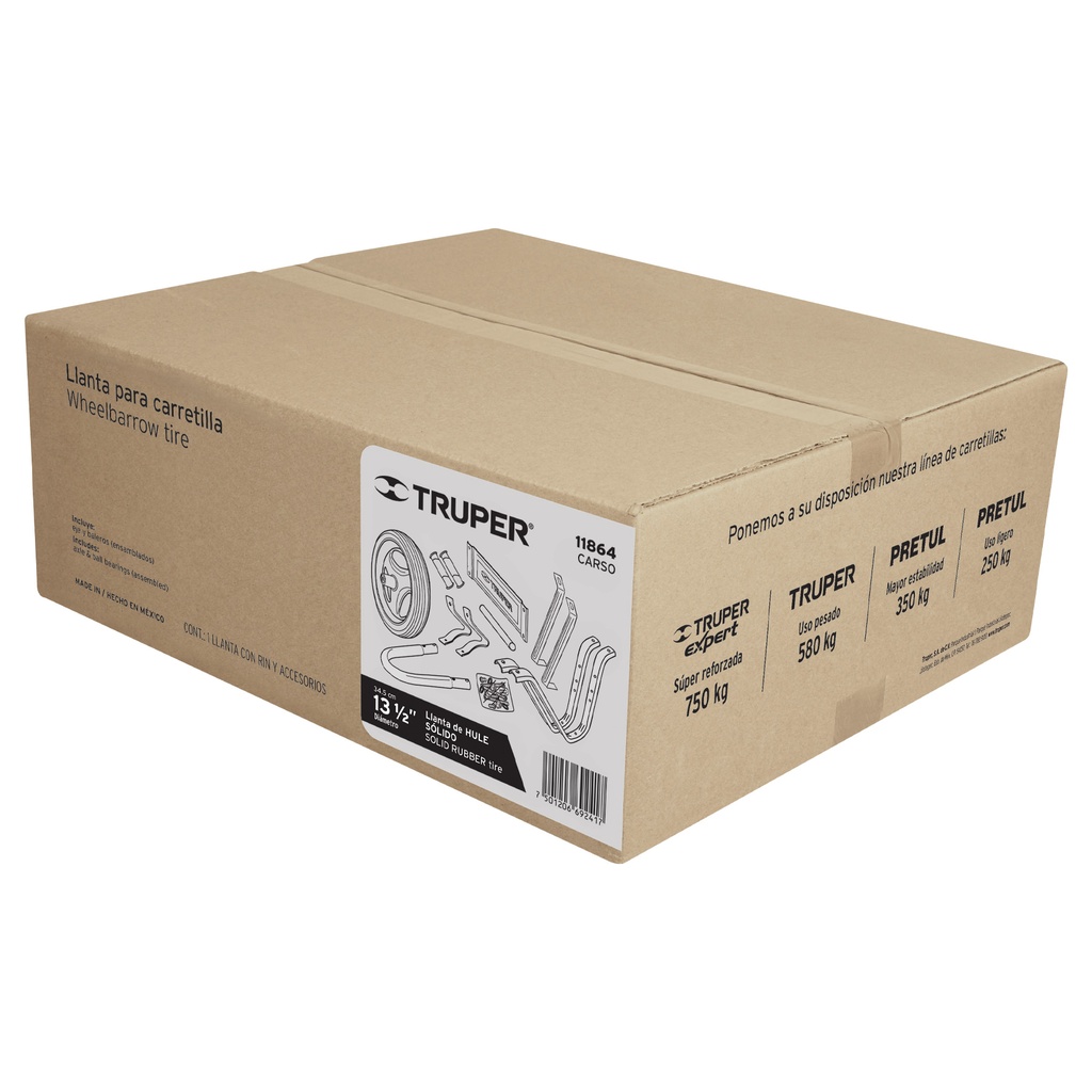 [T11864] Caja c/llanta hule sólido y accesorios p/carretilla Truper