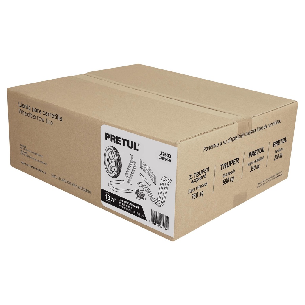 [T22653] Caja c/llanta imponchable y acc. y p/carretilla roja Pretul