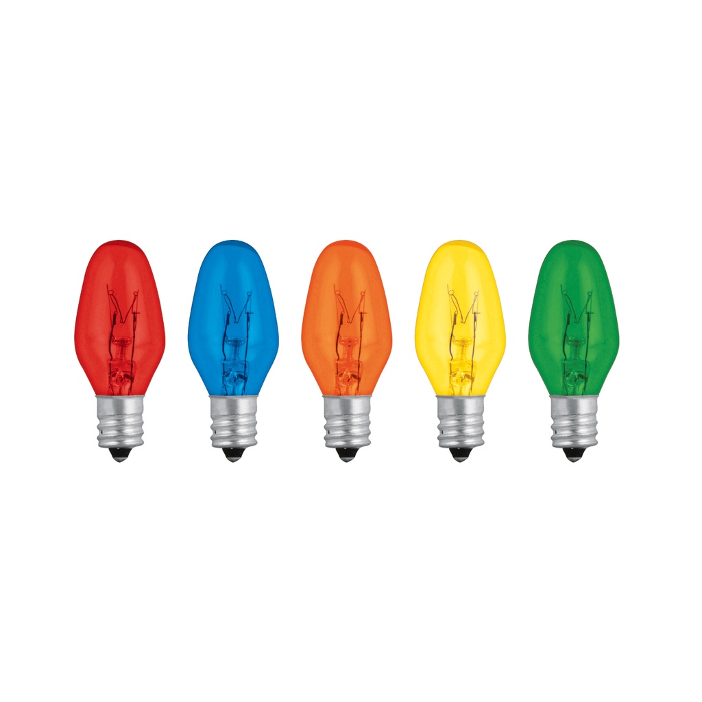 [T46822] Caja con 50 focos incandescentes de colores base E12 7.5W