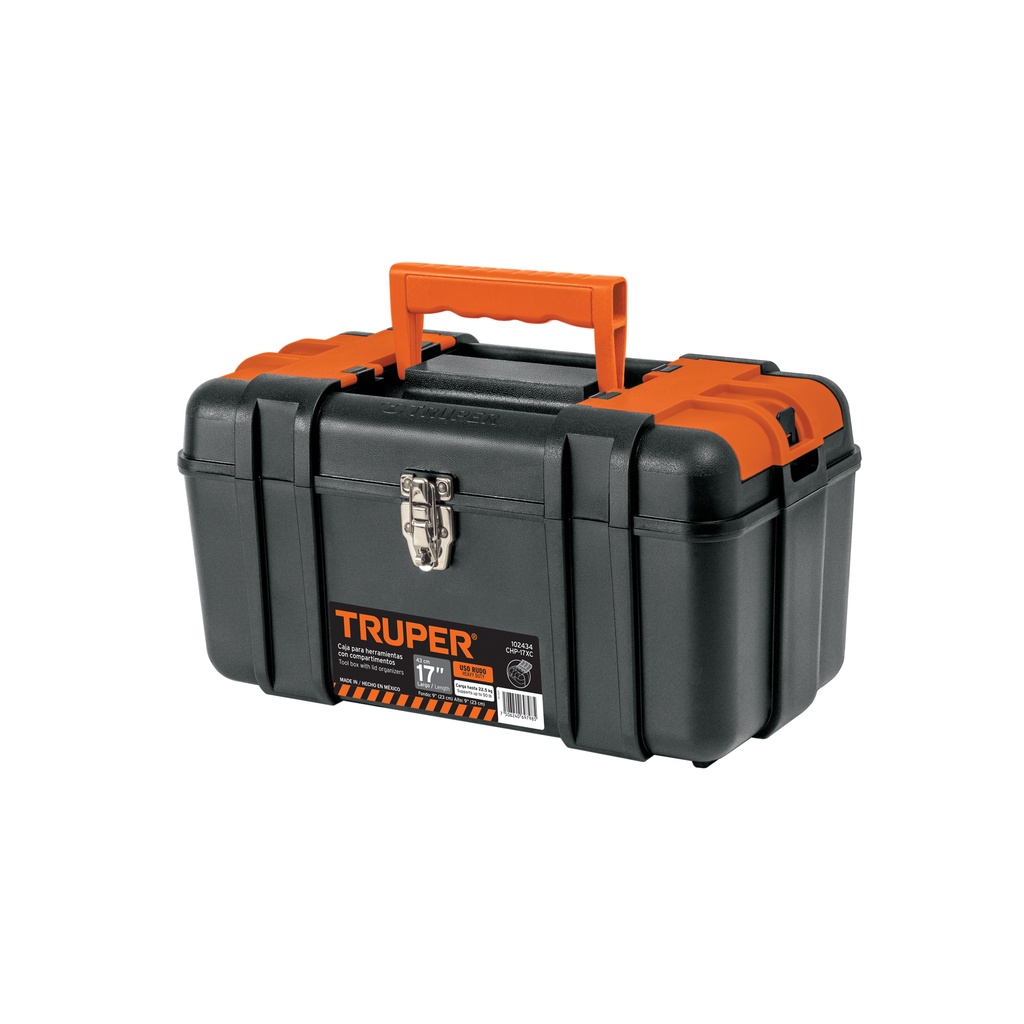 [T102434] Caja p/herramienta 17' con compartimentos, broches metálicos