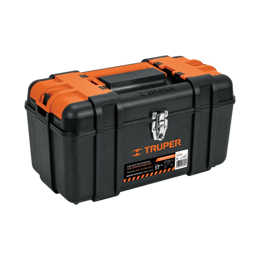[T102434] Caja p/herramienta 17' con compartimentos, broches metálicos