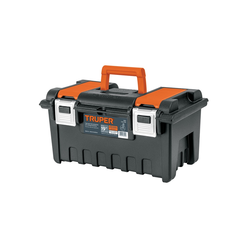 [T11811] Caja p/herramienta 19' c/compartimentos y broches metálicos