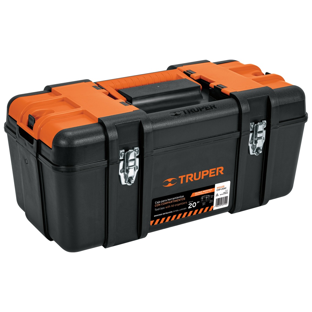 [T102435] Caja p/herramienta 20' con compartimentos, broches metálicos
