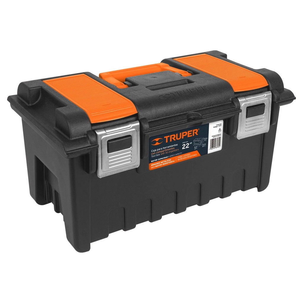 [T11812] Caja p/herramienta 22' c/compartimentos y broches metálicos