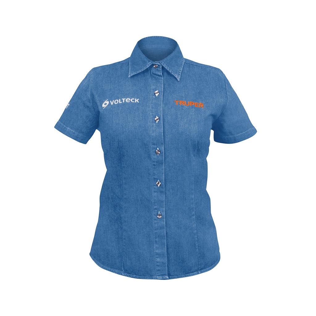 Camisa de mezclilla para dama, manga corta talla CH, Truper