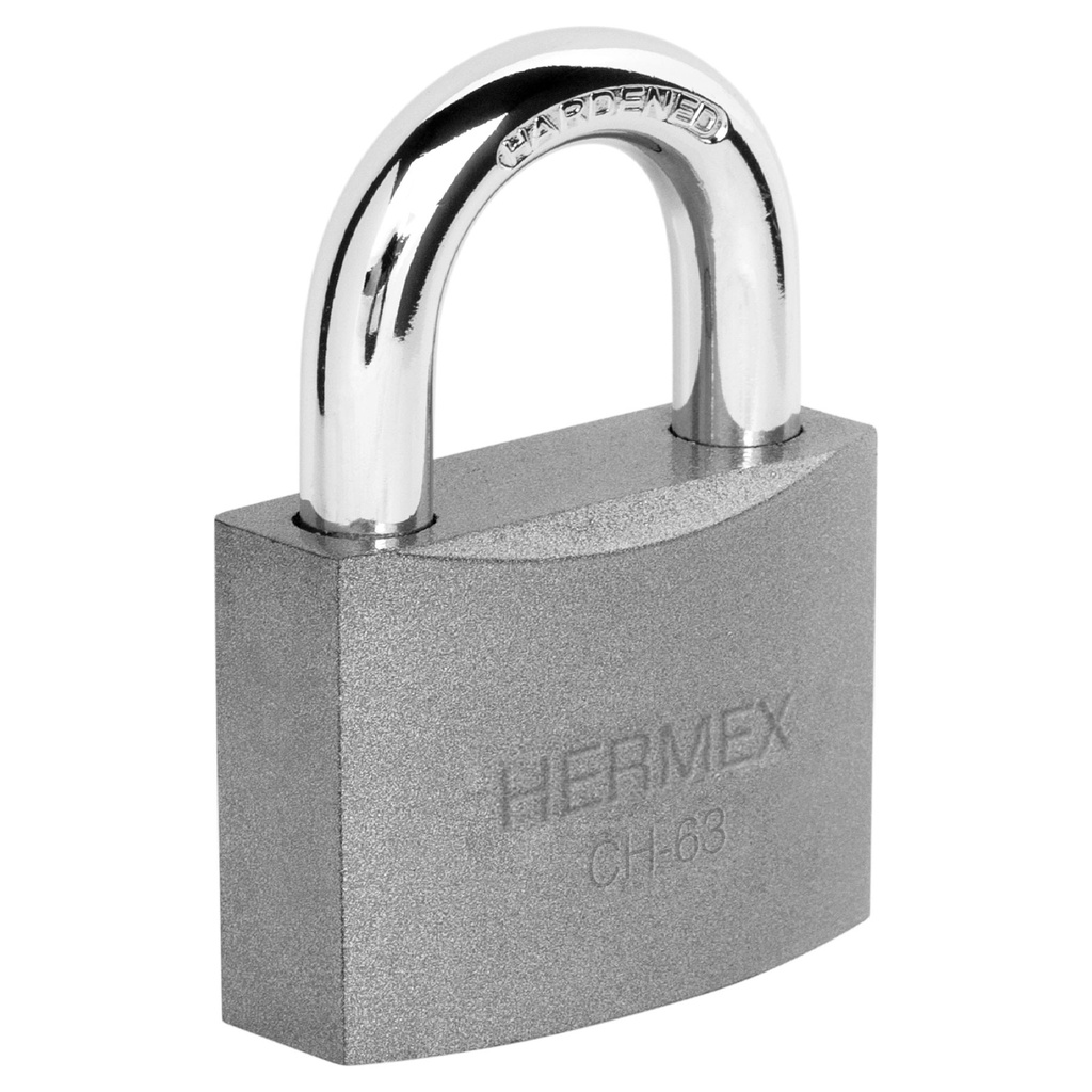 [T43801] Candado de hierro 63 mm gancho corto en caja, Hermex