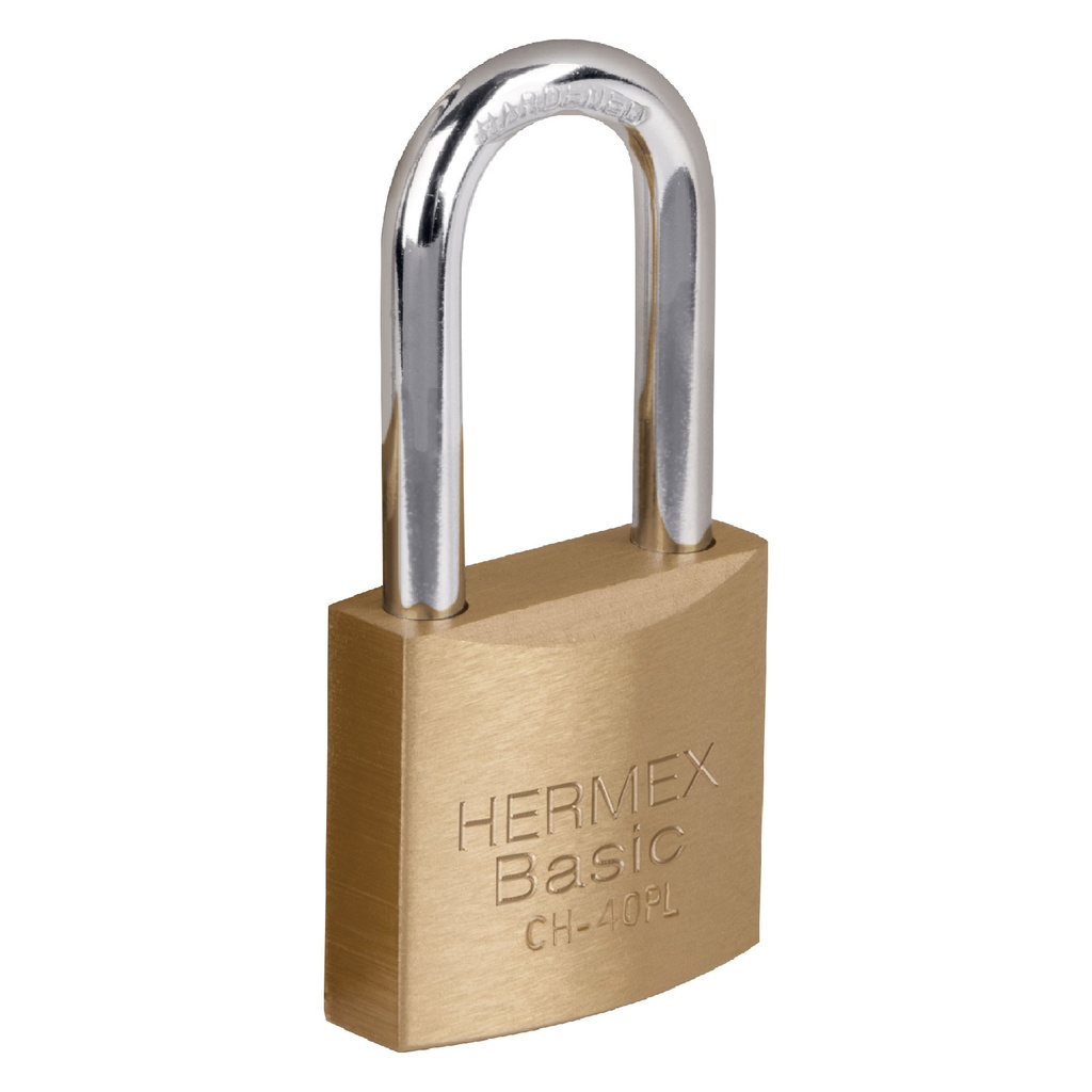[T27076] Candado de hierro color latón 40 mm, largo, blíster, Basic