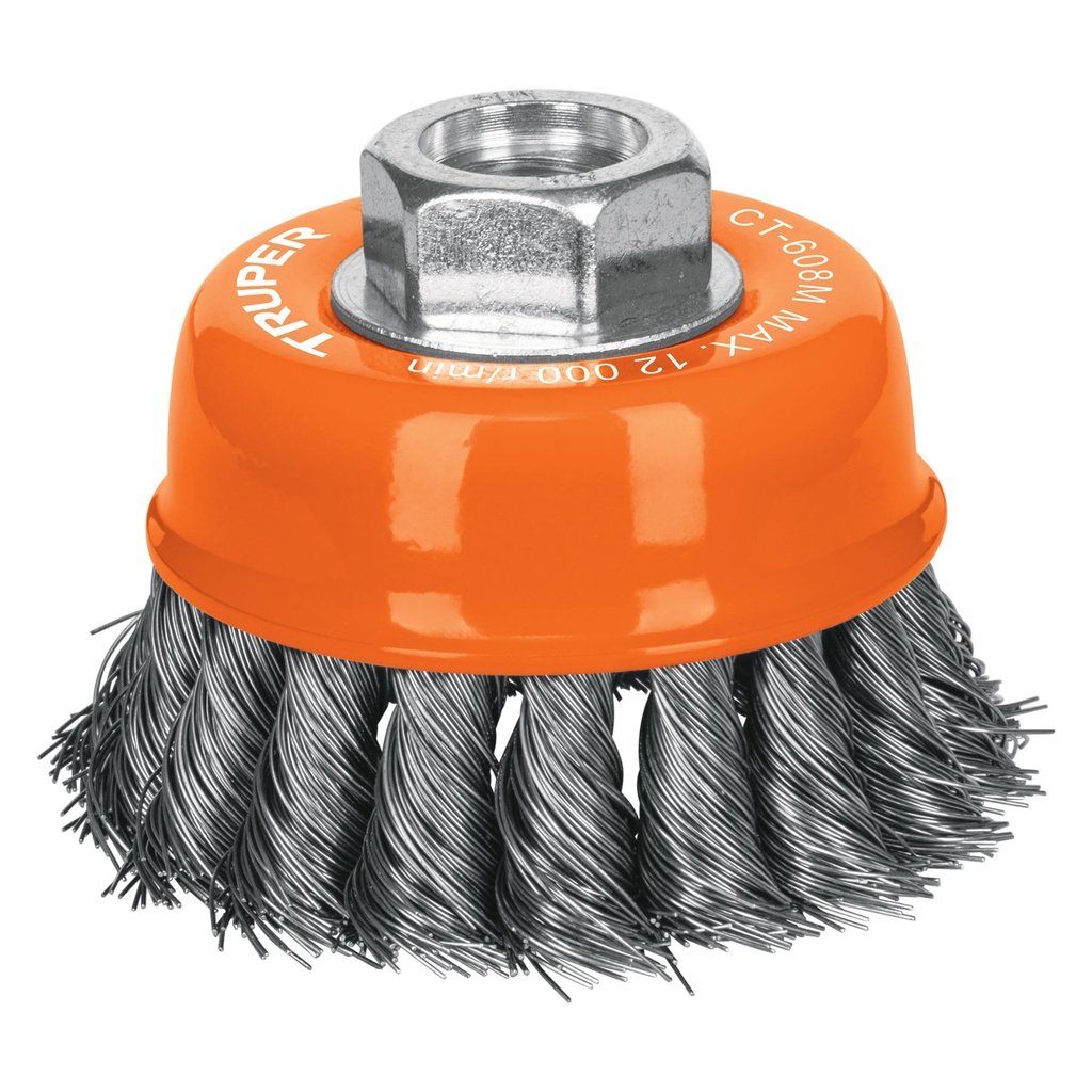 [T14184] Carda copa 3' alambre trenzado fino, eje M14, Truper