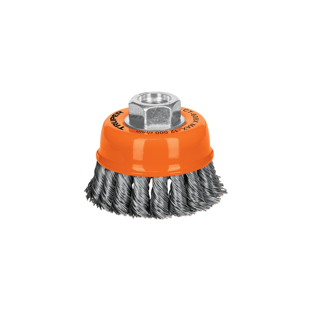 Carda copa 3' alambre trenzado grueso, eje 5/8'-11, Truper - Pag 90