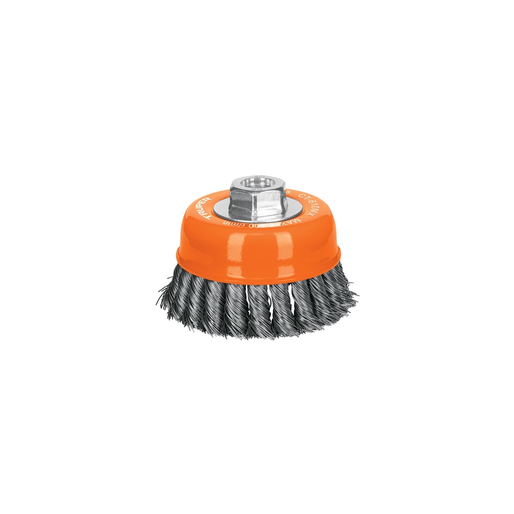 Carda copa 4' alambre trenzado grueso, eje M14, Truper