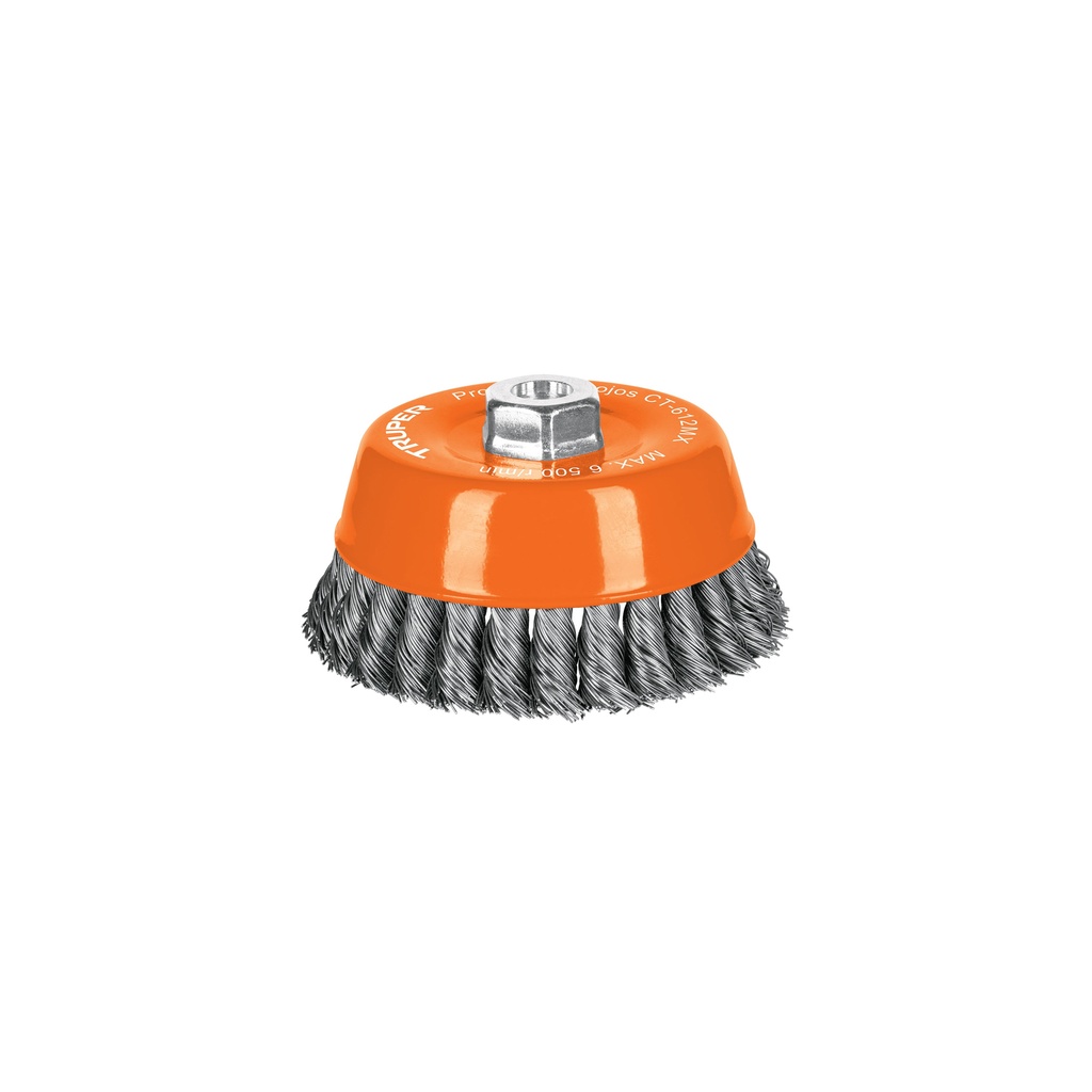 Carda copa 5' alambre trenzado grueso, eje M14, Truper