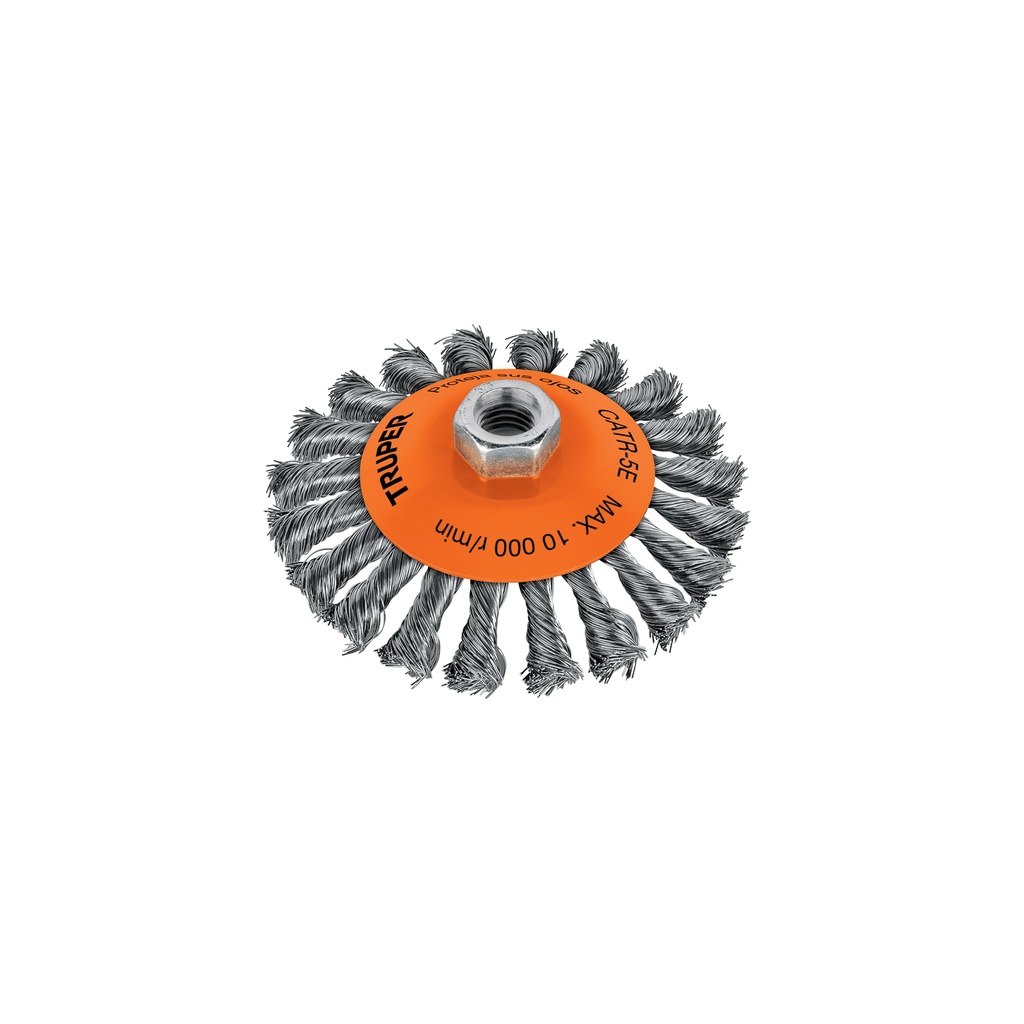 Carda tipo cónico 5' alambre trenzado, eje 5/8'-11, Truper - Pag 92