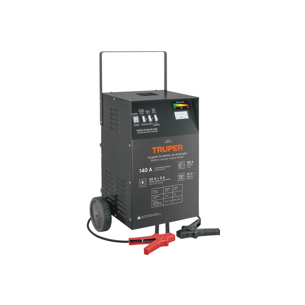 Cargador de 140 A para baterías de 12 V, con ruedas, Truper