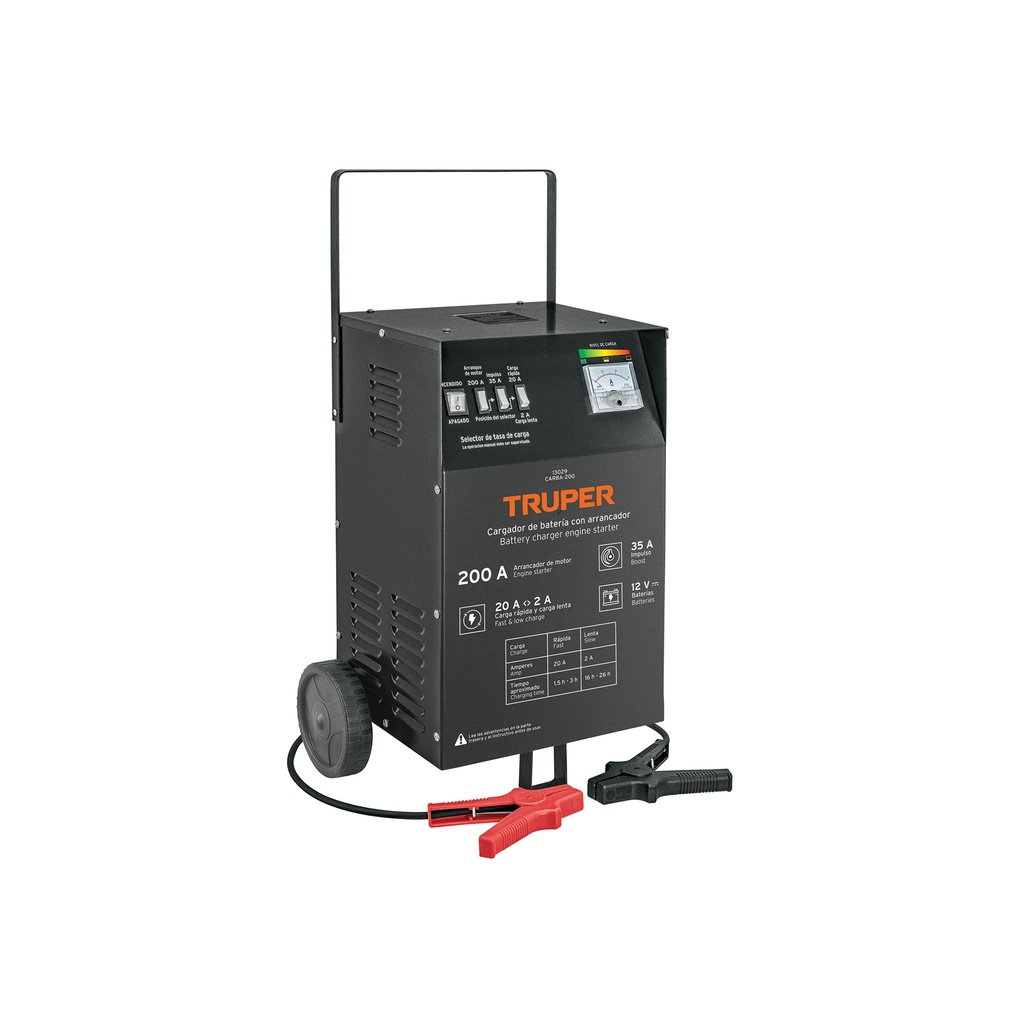 Cargador de 200 A para baterías de 12 V, con ruedas, Truper