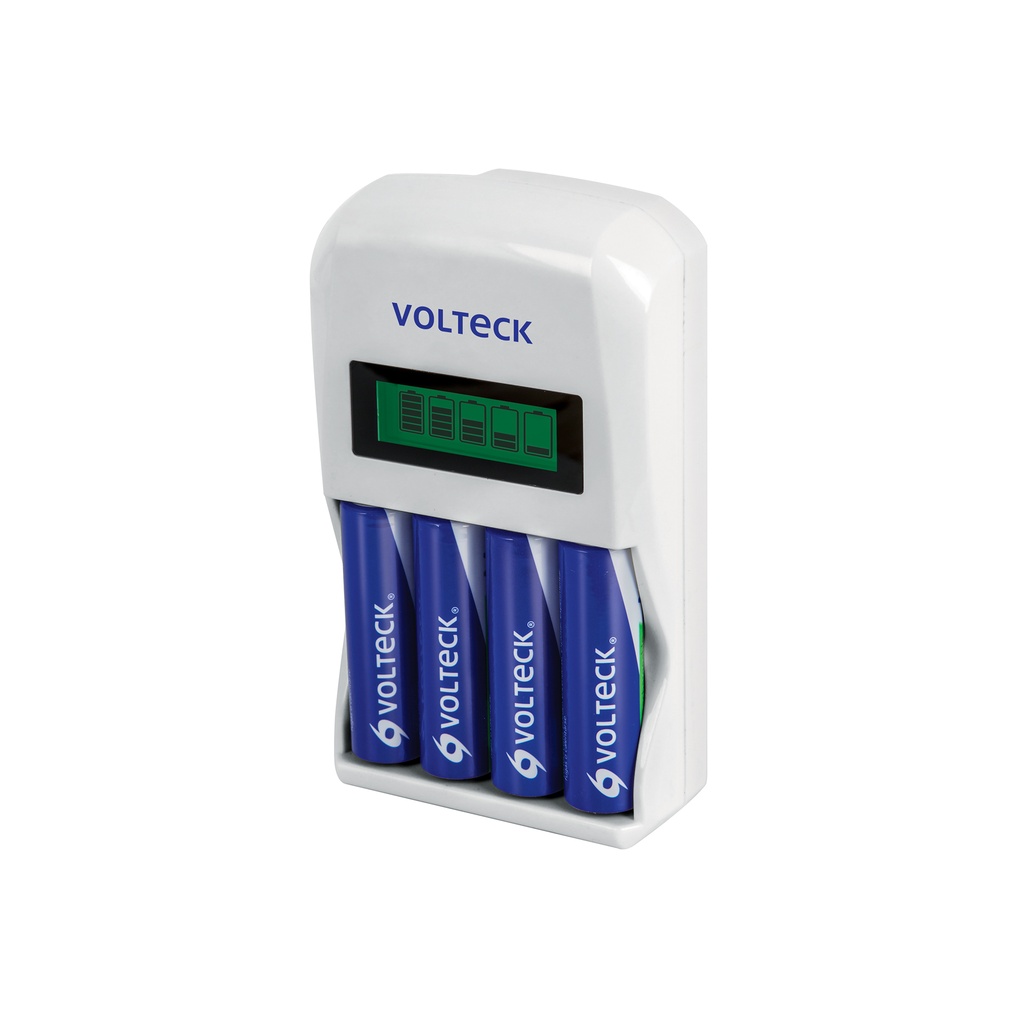 Cargador de pilas, AA, AAA, incluye 4 pilas AA, Volteck