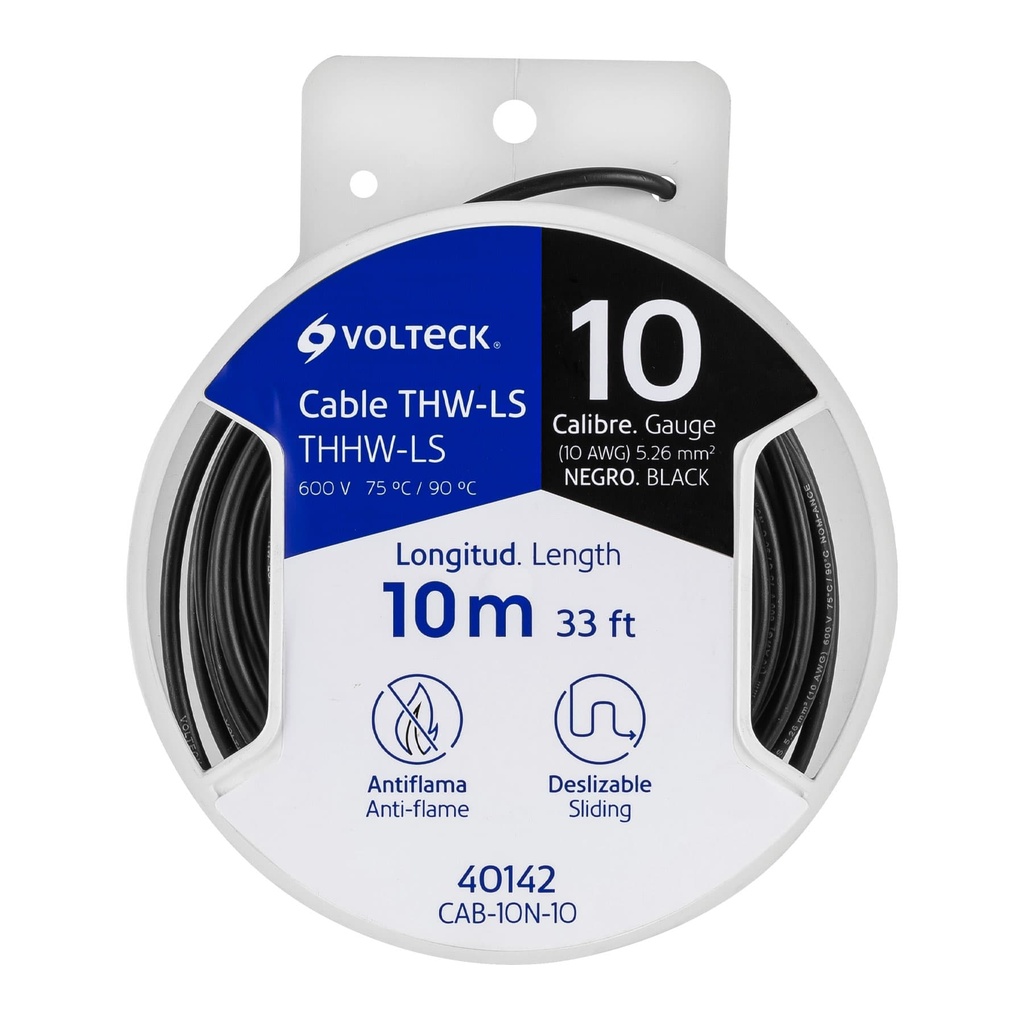 Carrete con 10 m de cable THHW-LS 10 AWG negro, Volteck - Pag 412