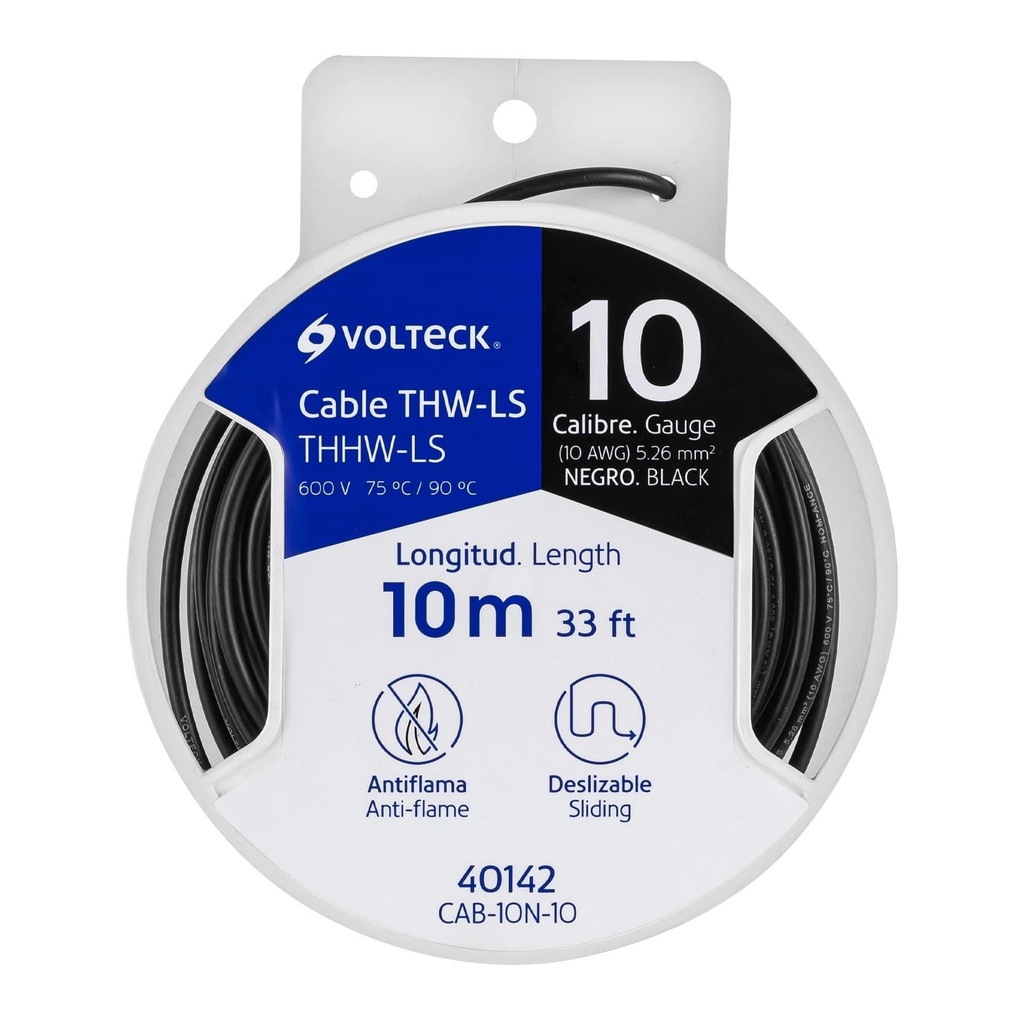 Carrete con 10 m de cable THHW-LS 10 AWG negro, Volteck - Pag 548