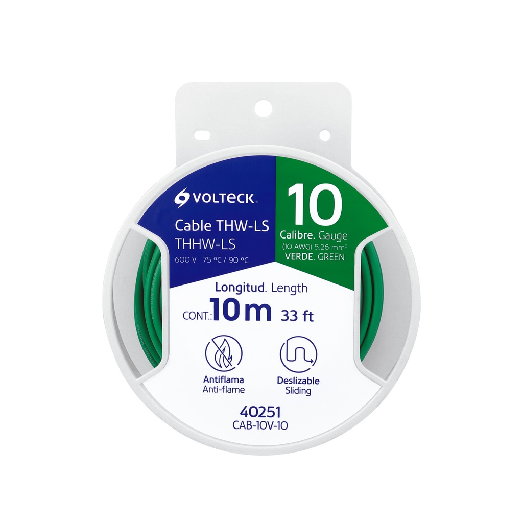 Carrete con 10 m de cable THHW-LS 10 AWG verde, Volteck - Pag 412