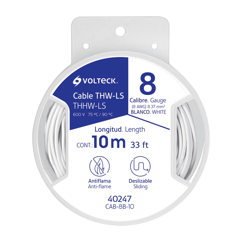 Carrete con 10 m de cable THHW-LS 8 AWG blanco, Volteck - Pag 412