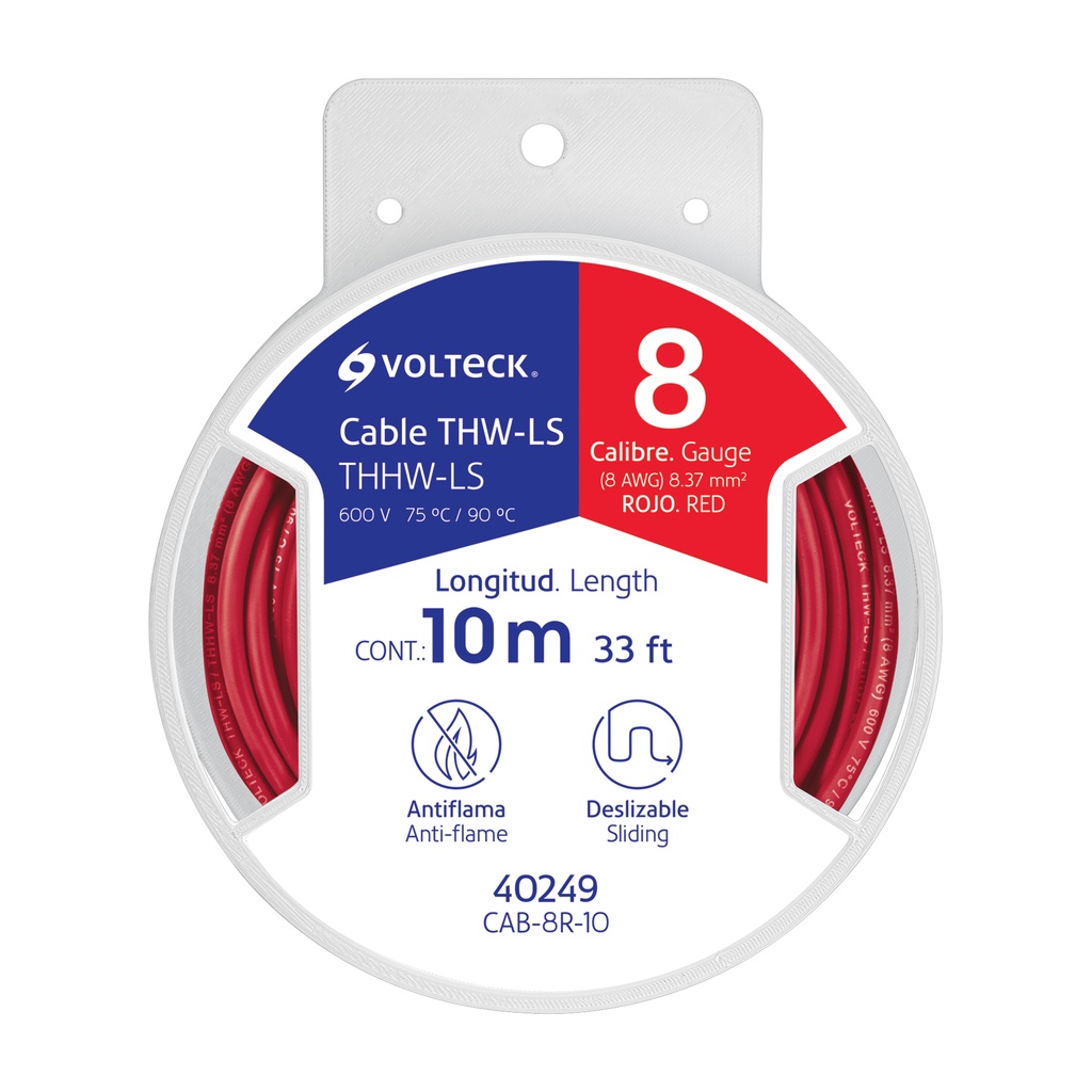 Carrete con 10 m de cable THHW-LS 8 AWG rojo, Volteck - Pag 412