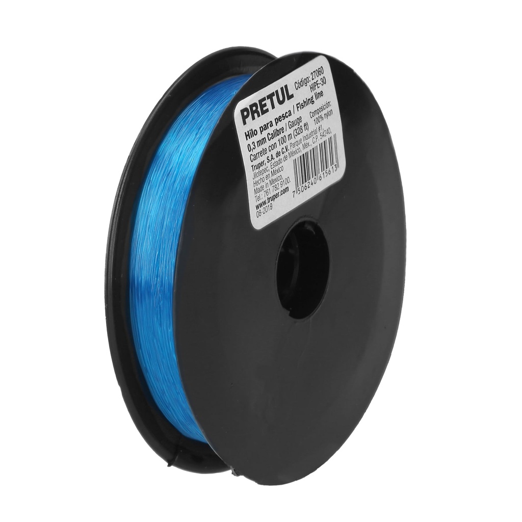 [T27060] Carrete con 100 m de hilo para pesca azul calibre 0.30 mm