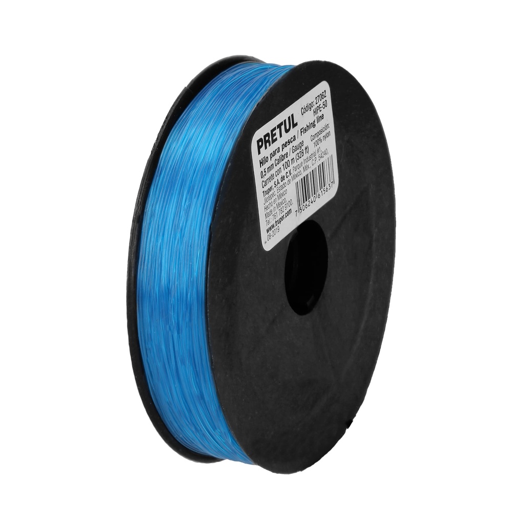 [T27062] Carrete con 100 m de hilo para pesca azul calibre 0.50 mm