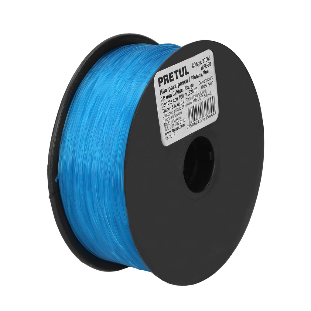 [T27063] Carrete con 100 m de hilo para pesca azul calibre 0.60 mm