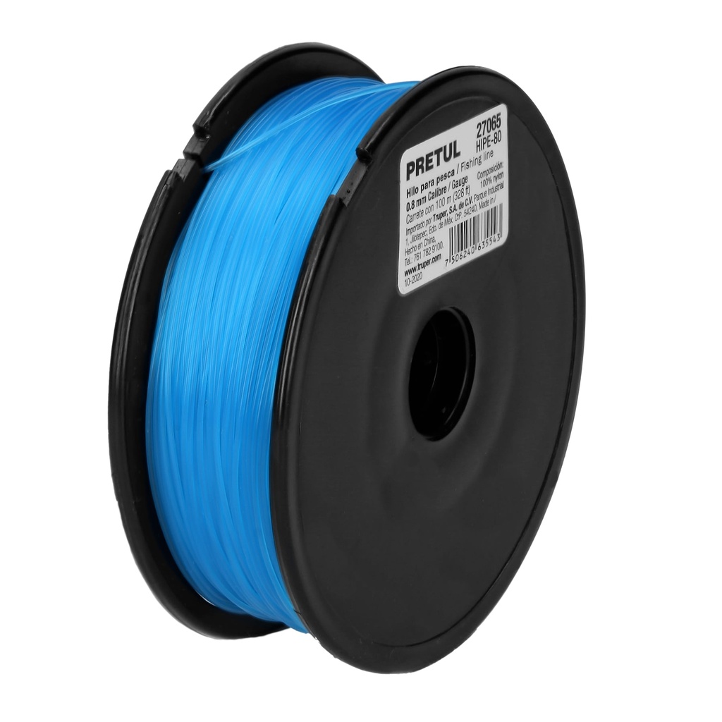 [T27065] Carrete con 100 m de hilo para pesca azul calibre 0.80 mm