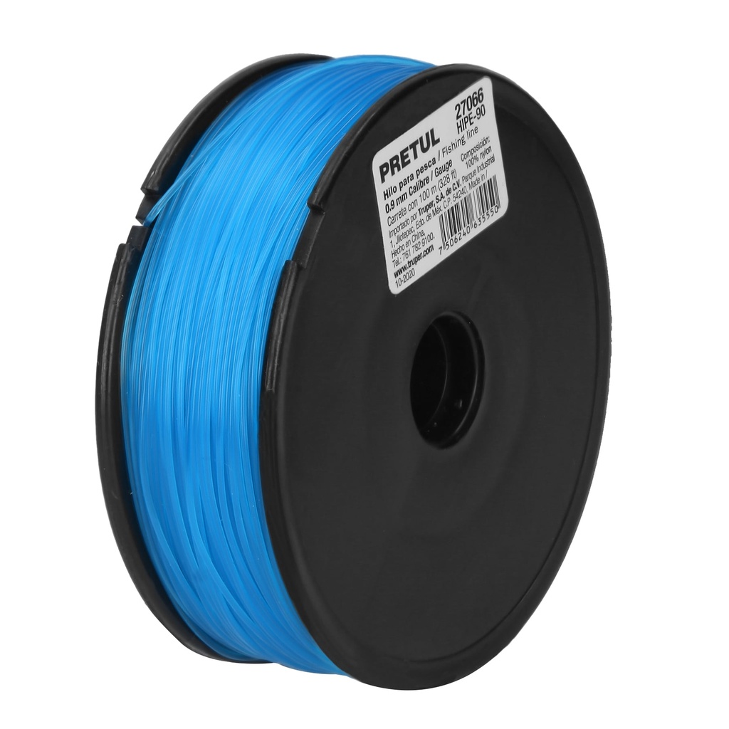 [T27066] Carrete con 100 m de hilo para pesca azul calibre 0.90 mm