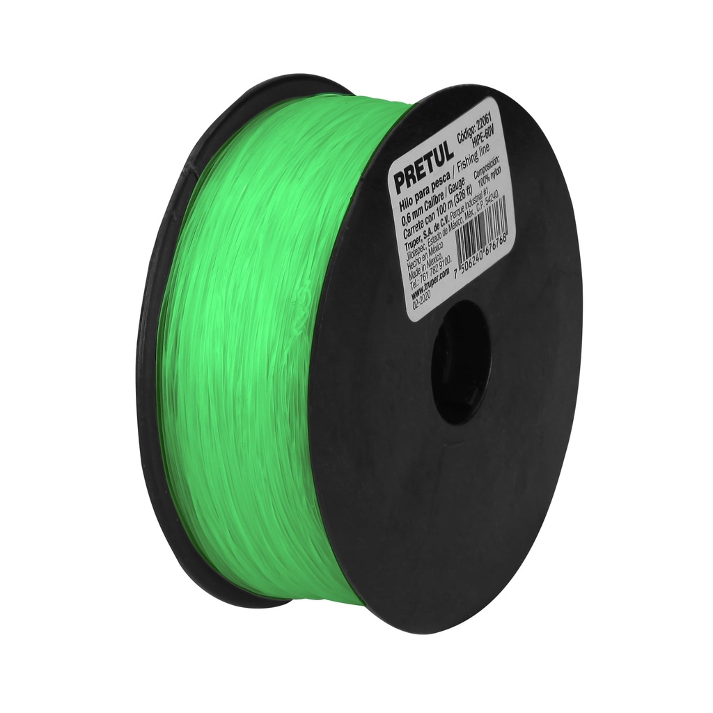 [T22061] Carrete con 100 m de hilo para pesca verde calibre 0.60 mm