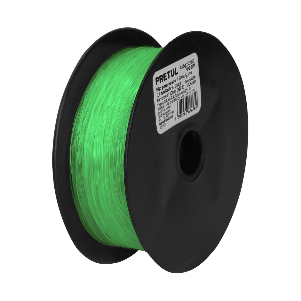 [T22063] Carrete con 100 m de hilo para pesca verde calibre 0.80 mm