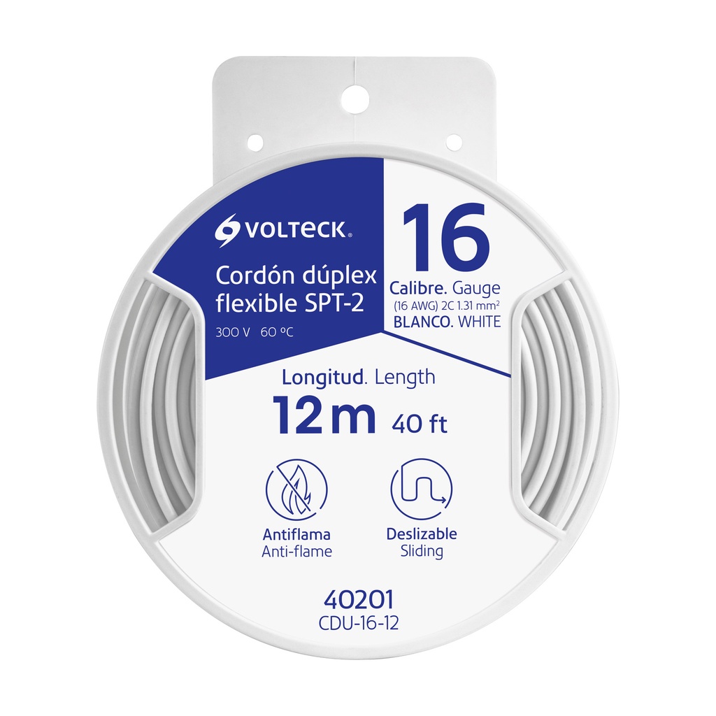 Carrete con 12 m cordón dúplex flexible SPT 16 AWG, Volteck - Pag 413